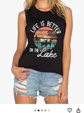 NWOT Life Is Better On The Lake Graphic Tank Top - Black